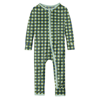 KicKee Pants Boys Print Coverall with Zipper - Moss Gingham