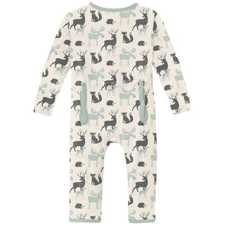 KicKee Pants Boys Print Coverall with Zipper - Natural Forest Animals WCA22