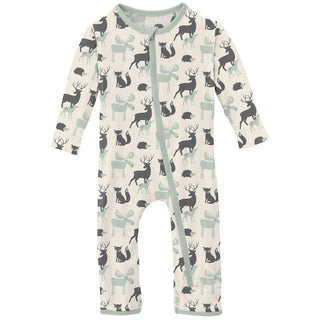 KicKee Pants Boys Print Coverall with Zipper - Natural Forest Animals WCA22