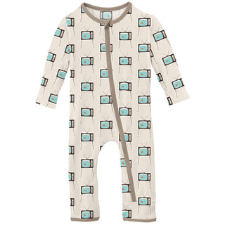 KicKee Pants Boy's Print Coverall with Zipper - Natural Vintage TV