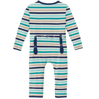 KicKee Pants Boys Print Coverall with Zipper - Sand and Sea Stripe