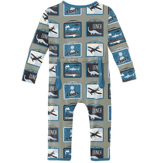 KicKee Pants Boys Print Coverall with Zipper - Silver Sage Lunchboxes