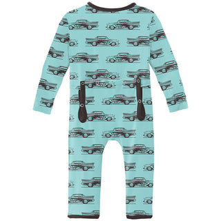 KicKee Pants Boy's Print Coverall with Zipper - Summer Sky Hot Rod