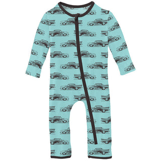 KicKee Pants Boy's Print Coverall with Zipper - Summer Sky Hot Rod