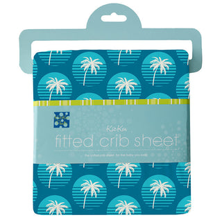 KicKee Pants Boy's Print Fitted Crib Sheet - Cerulean Blue Palm Tree Sun