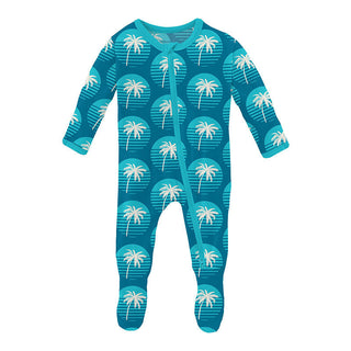 KicKee Pants Boy's Print Footie with 2-Way Zipper - Cerulean Blue Palm Tree Sun
