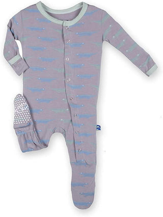 KicKee Pants Boy's Print Footie with Snaps - Feather Lizard