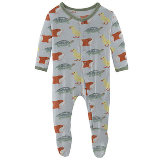 KicKee Pants Boys Print Footie with Snaps - Illusion Blue Class Pets