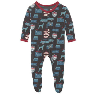 KicKee Pants Boys Print Footie with Snaps - Midnight on the Road