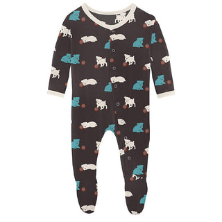 KicKee Pants Boys Print Footie with Snaps - Midnight Puppy 15ANV