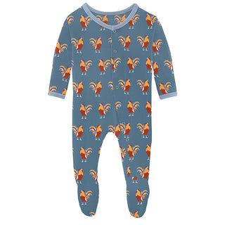 KicKee Pants Boys Print Footie with Snaps - Parisian Rooster 15ANV