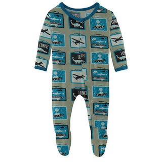 KicKee Pants Boys Print Footie with Snaps - Silver Sage Lunchboxes