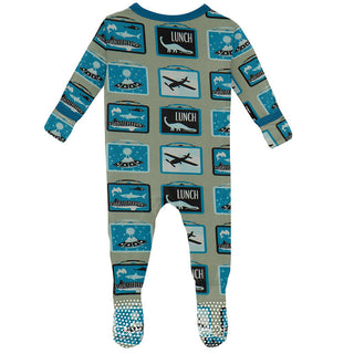 KicKee Pants Boys Print Footie with Snaps - Silver Sage Lunchboxes