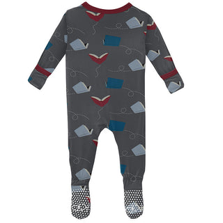 KicKee Pants Boys Print Footie with Snaps - Slate Flying Books