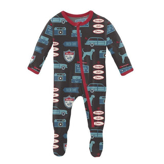 KicKee Pants Boys Print Footie with Zipper - Midnight on the Road