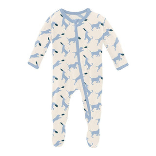 Boy's Print Bamboo Footie with Zipper - Natural Frisbee Labs KicKee Pants Size: Newborn
