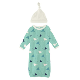 KicKee Pants Boys Print Layette Gown and Single Knot Hat Set - Glass Manta Ray