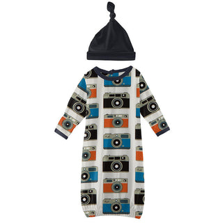 KicKee Pants Boys Print Layette Gown and Single Knot Hat Set - Moms Camera