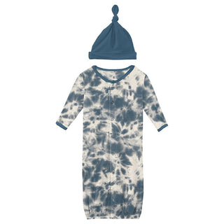 KicKee Pants Boy's Print Layette Gown Converter & Single Knot Hat Set - Deep Sea Tie Dye