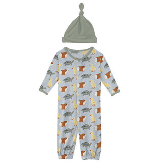 KicKee Pants Boys Print Layette Gown Converter and Single Knot Hat Set - Illusion Blue Class Pets