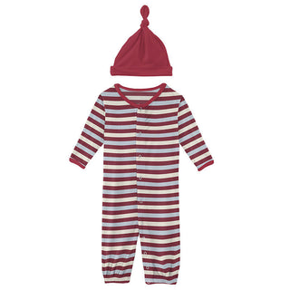 KicKee Pants Boys Print Layette Gown Converter and Single Knot Hat Set - Playground Stripe