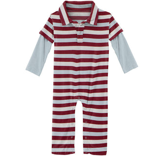 KicKee Pants Boys Print Long Sleeve Double Layer Polo Romper - Playground Stripe