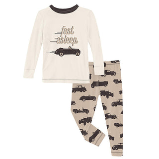 KicKee Pants Boys Print Long Sleeve Graphic Tee Pajama Set - Burlap Vintage Cars