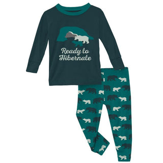 KicKee Pants Boys Print Long Sleeve Graphic Tee Pajama Set - Cedar Brown Bear WCA22