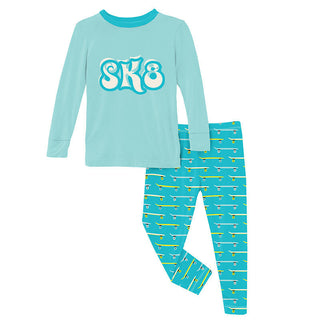 KicKee Pants Boy's Print Long Sleeve Graphic Tee Pajama Set - Confetti Skateboard