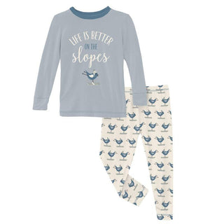 KicKee Pants Boy's Print Long Sleeve Graphic Tee Pajama Set - Natural Ski Birds