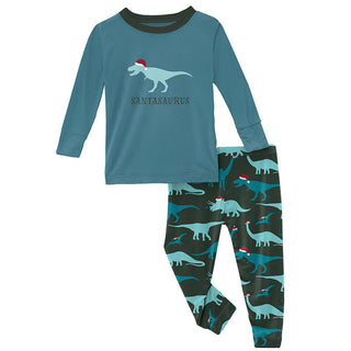 KicKee Pants Boys Print Long Sleeve Graphic Tee Pajama Set - Santa Dinos
