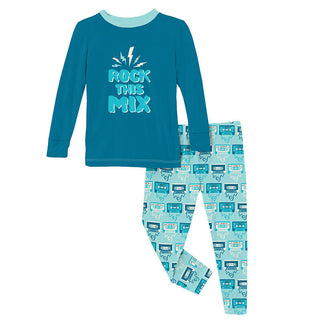 KicKee Pants Boy's Print Long Sleeve Graphic Tee Pajama Set - Summer Sky Mixtape