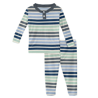 KicKee Pants Boys Print Long Sleeve Henley Pajama Set - Fairground Stripe