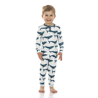 KicKee Pants Boys Print Long Sleeve Henley Pajama Set - Fresh Air Blue Whales