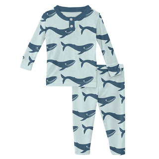 KicKee Pants Boys Print Long Sleeve Henley Pajama Set - Fresh Air Blue Whales