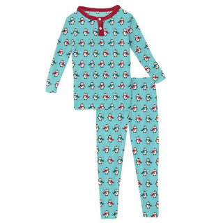 KicKee Pants Boys Print Long Sleeve Henley Pajama Set - Iceberg Penguins WCA22