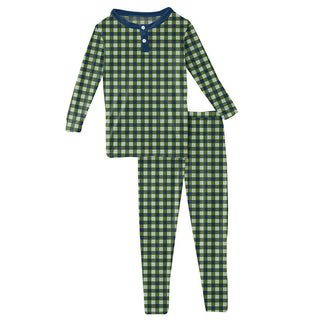 KicKee Pants Boys Print Long Sleeve Henley Pajama Set - Moss Gingham
