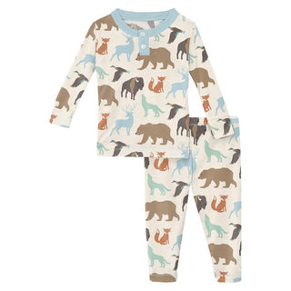 KicKee Pants Boy's Print Long Sleeve Henley Pajama Set - National Wildlife Federation