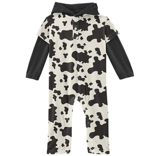 Boy's Print Bamboo Long Sleeve Hoodie Romper - Cow Print Baby One-Pieces