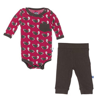 KicKee Pants Boy's Print Long Sleeve One Piece and Pant Outfit Set - Crimson Busy Beaver