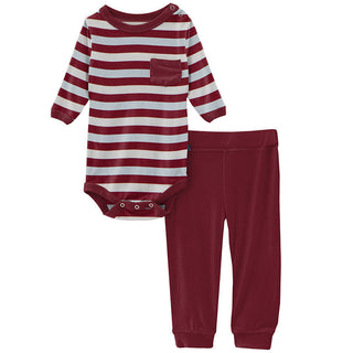 KicKee Pants Boys Print Long Sleeve Pocket One Piece and Pant Outfit Set - Playground Stripe