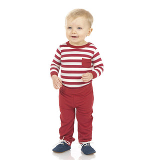 KicKee Pants Boys Print Long Sleeve Pocket One Piece and Pant Outfit Set - Playground Stripe