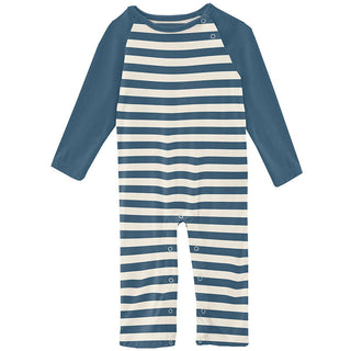 KicKee Pants Boys Print Long Sleeve Raglan Romper - Nautical Stripe