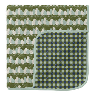 KicKee Pants Boys Print Quilted Toddler Blanket, Moss Chicks and Moss Gingham - One Size