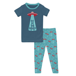 KicKee Pants Boy's Print Short Sleeve Graphic Tee Pajama Set - Glacier Alien Invasion