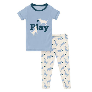 KicKee Pants Boy's Print Short Sleeve Graphic Tee Pajama Set - Natural Frisbee Labs