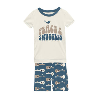 KicKee Pants Boy's Print Short Sleeve Graphic Tee Pajama Set with Shorts - Deep Sea Guitar Birds