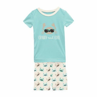 KicKee Pants Boys Print Short Sleeve Graphic Tee Pajama Set with Shorts - Natural Crabs
