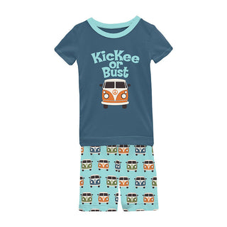 KicKee Pants Boy's Print Short Sleeve Graphic Tee Pajama Set with Shorts - Summer Sky Vintage Vans