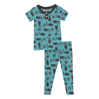 KicKee Pants Boy's Print Short Sleeve Henley Pajama Set - Glacier Cool Cats